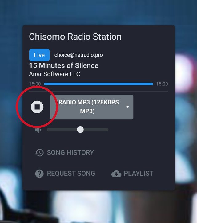 How to Listen to Chisomo Radio Live: Online Stream and FM Frequencies 3 Chisomo Radio Station playing in the phone browser, with the stop button circled