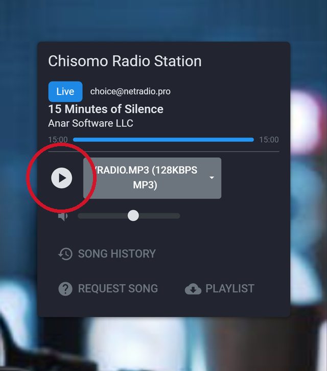 How to Listen to Chisomo Radio Live: Online Stream and FM Frequencies 2 Chisomo Radio Station player on netradio.pro on a phone, with the play button circled