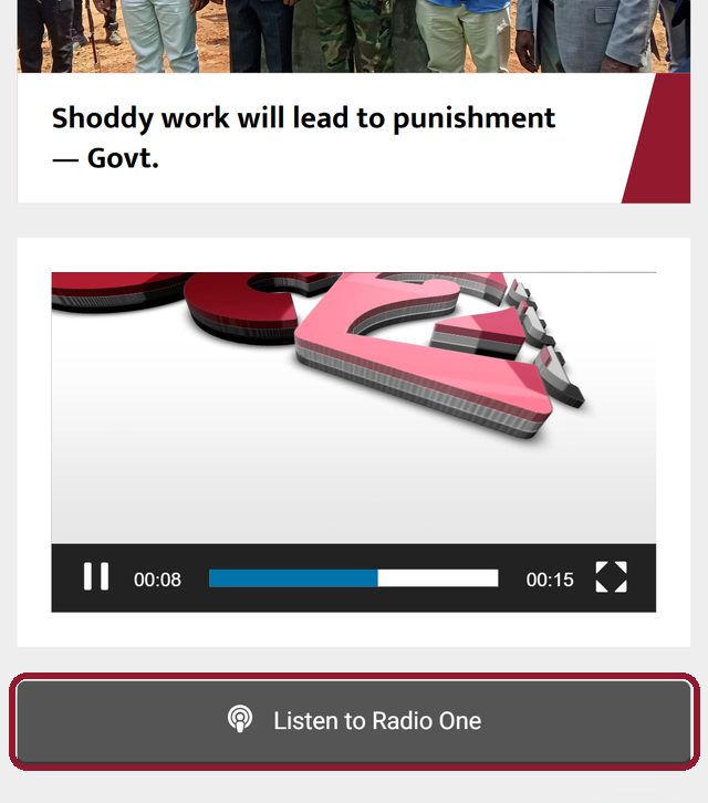 How to Listen to MBC Radio 1 Malawi: Live Online, FM Frequencies and More 2 MBC website on a phone with the Listen to Radio One button circled