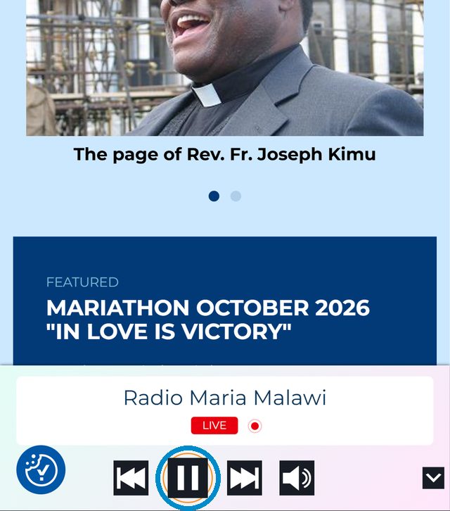 How to Listen to Radio Maria Malawi: Live Online, FM Frequencies and More 4 Radio Maria Malawi playing in the phone browser, with the pause button circled