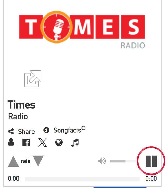 How to Listen to Times Radio Malawi: Live Online, FM Frequencies and More 3 Times Radio web player playing, with the pause button circled