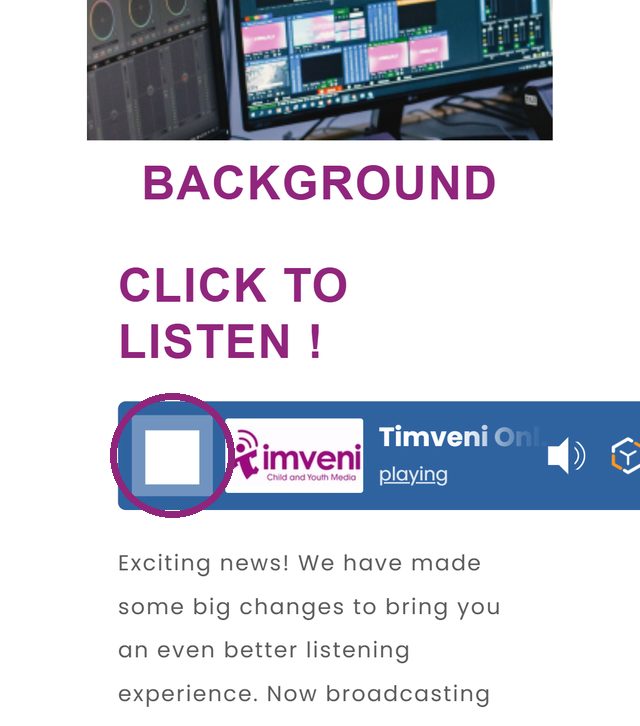 How to Listen to Timveni Radio (Timveni Online): Live Stream, FM Frequencies and More 3 Timveni Online playing in the phone browser, with the stop button circled